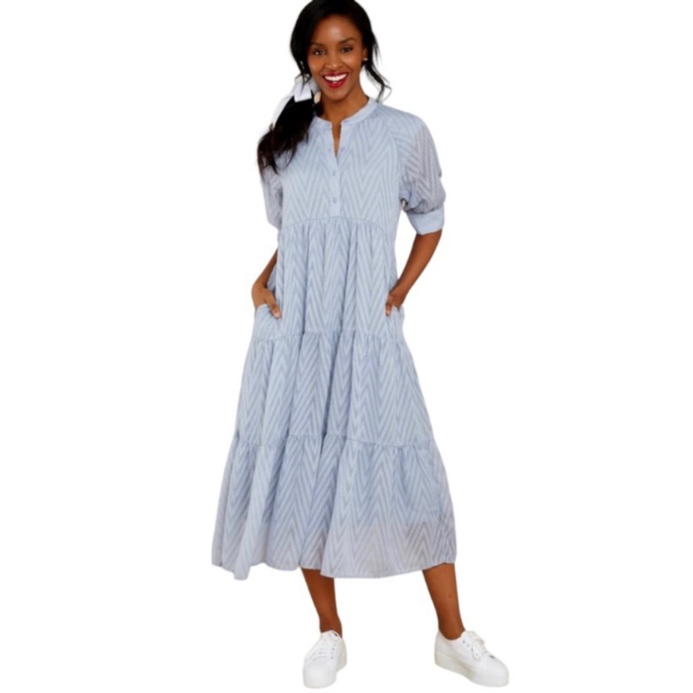 Aura Light Blue Striped Maxi Dress